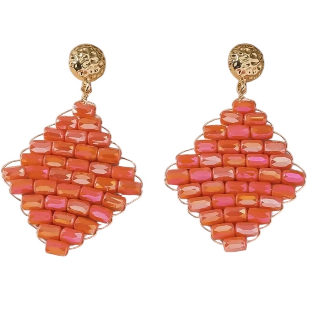 Orange Bohemian Handmade Crystal Beaded Earrings